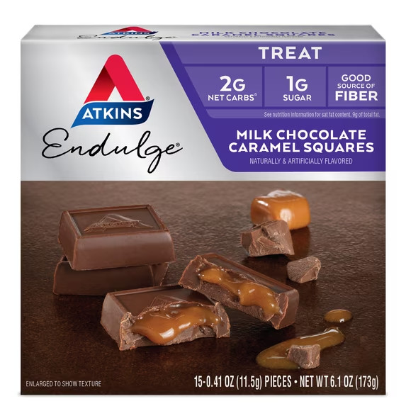 Atkins Endulge Treats, Caramel Chocolate Squares, Low Carb and Low Sugar , 15 Ct