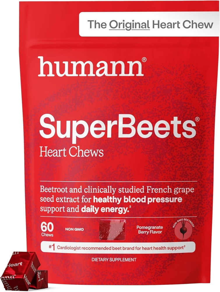 humann SuperBeets Heart Chews 60 Pomegranate Berry w/ Beet Root, Grape Seed
