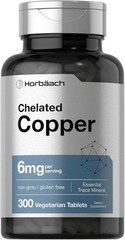 Chelated Copper Supplement 6mg, 300 Tablets, Non-Gmo & Gluten Free, by Horbaach