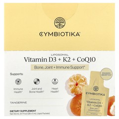 2 X Cymbiotika, Liposomal Vitamin D3 + K2 + CoQ10, Tangerine, 28 Liquid Packets