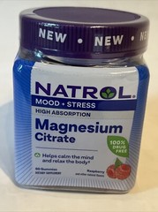NATROL Magnesium citrate mood + stress high absorption 60 Gummies Raspberry 6/26