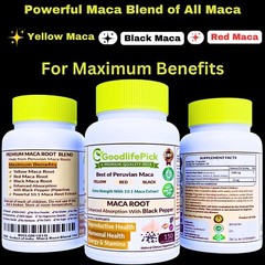 Best Maca Root Capsules. Yellow Maca Black Maca Red Maca & Black Pepper-150 Caps