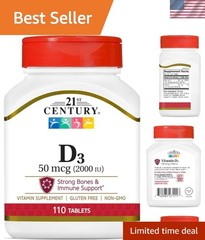 D3 2000 IU Tablets, 110 Count – Gluten-Free Supplement for Bone & Immune Health