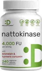 Nattokinase 4,000 FU per Serving, 240 Veggie Capsules – Bromelain, Turmeric Curc