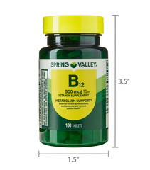 Spring Valley B12 500 mcg 100 Tablets Nervous System & Energy Support.;