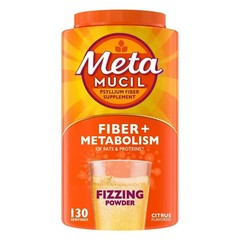 MetaMucil Psyllium Fiber Sparkling Powder, 130 Doses, B12, C&D, Citrus 10/2026