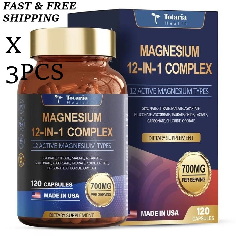 3 BOTTLES–NEW Magnesium Complex 700mg 12 in 1 Magnesium Supplement & 120 Counts
