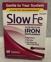 Slow Fe 45mg Iron Supplement for Iron Deficiency, Slow Release High Potency 60ct
