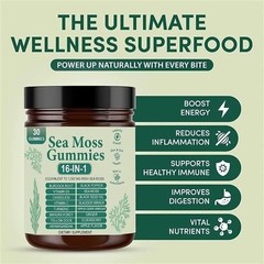 16 in 1 Organic Sea Moss Gummy Irishmoss Extract 6000Mg Green Apple Flavor