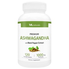 ML Naturals Organic Ashwagandha Powder 600mg, 120 Count (Pack of 1)