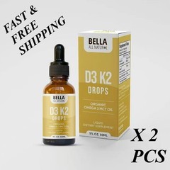 2 BOTTLES-Bella All Natural D3 K2 Drops Organic Omega 3 MCT Oil 50ml Supplements