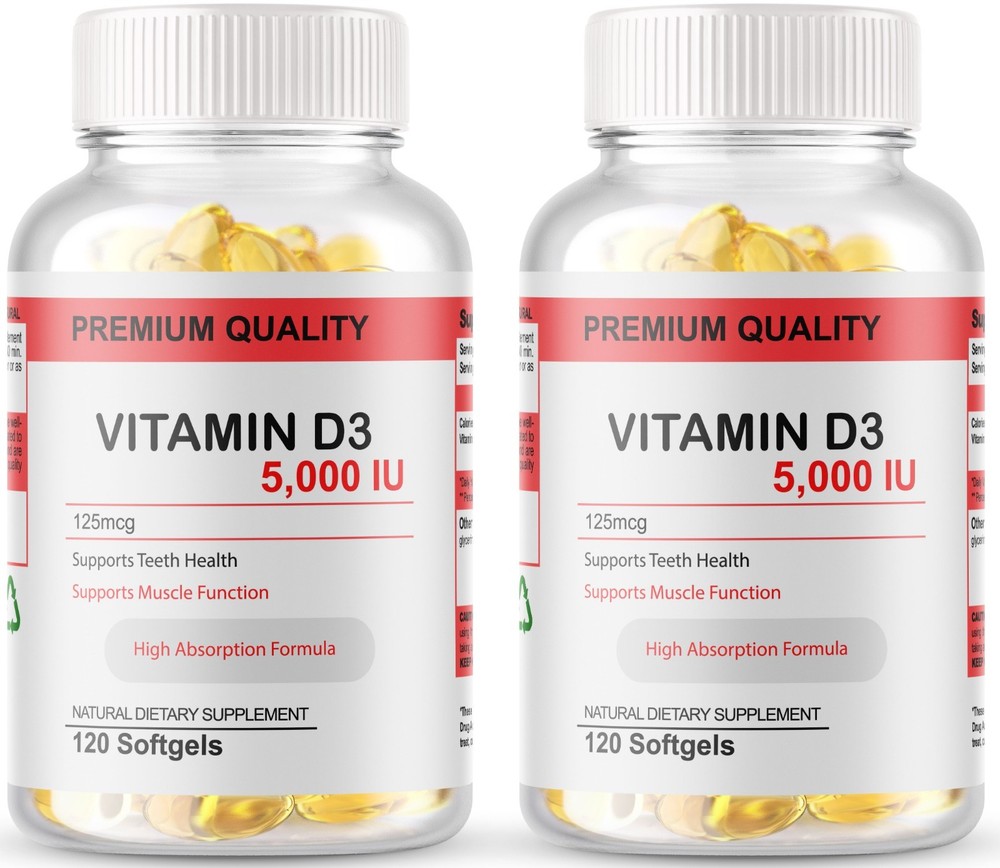 240 Softgels Vitamin D3 5,000 IU – 125mcg Gluten Free & Non-GMO USA MADE