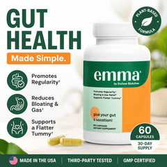 Emma Gut Health Supplement 60 Capsules for Bloating Relief & Leaky Gut ++