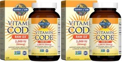 Garden of Life Vitamin D,Vitamin Code Raw 120 Count (Pack 2), Green