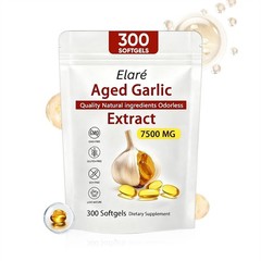 1X Elare Aged Garlic Extract, 300 Softgels, 7500mg Odorless | Heart & Immune
