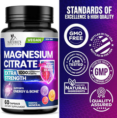 Magnesium Citrate Supplement 1000 Mg for Best Absorption, Supports Bone, Heart H