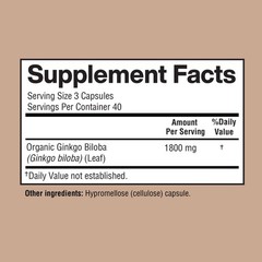 Organic Ginkgo Biloba 1400mg, Ginko Biloba Leaf, 120 Veggie Caps