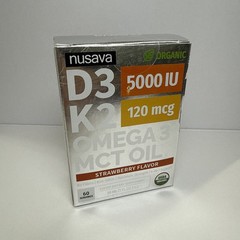2 Bottles – Organic Nusava Vitamin D3 K2 Drops, Strawberry Flavor, Exp: 10/2027