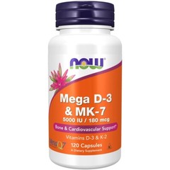 NOW Foods Mega D-3 & MK-7 5000IU / 180mcg – 120 Capsules