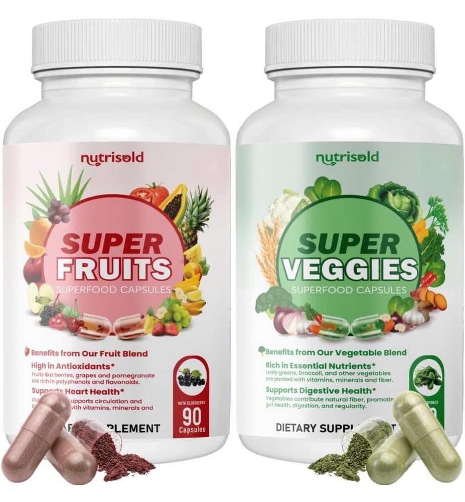 NutriSold Veggies and Fruits Supplements – 90 ct each – 05/2028