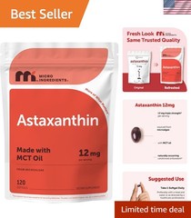 Astaxanthin 12mg with MCT Oil, 120 Softgels, 4 Supply | Astaxanthin Antioxi…